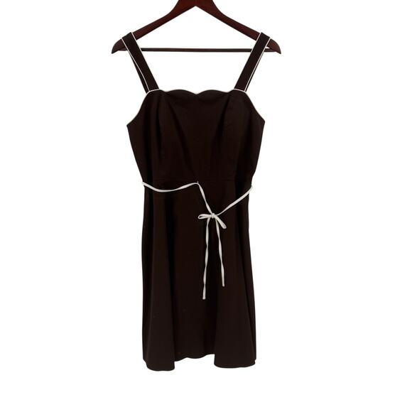 Y2K Brown Cotton Mini Dress Square Neck Smocked Back with Tie Belt Size 12P - Picture 9 of 9